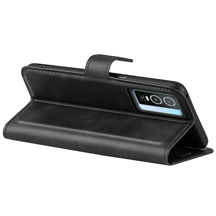 Für vivo Y76 5G / Y76s 5G / Y74s PU-Leder-Flip-Case-Brieftasche Stand TPU-Stoßschutz Schutzhülle - Schwarz