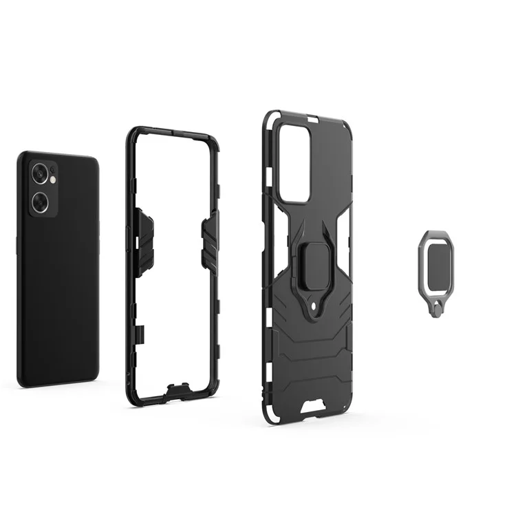 Ring Kickstand STURY STURY ANTI-CHOCK TPU + Hard PC Housse Arrière Pour OPPO RENO7 SE 5G - Noir