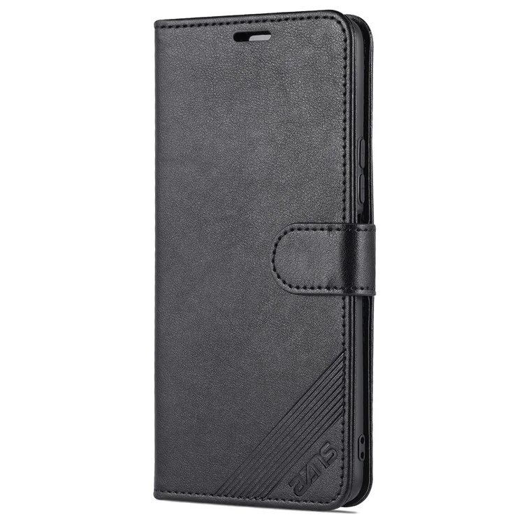 Azns Текстурированная Кожаная Защитная Кожа Folio Flip Case Stand Stand Inner TPU Phone Cope Для Vivo Y76s / Y74s - Черный