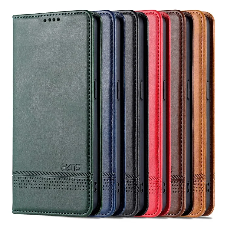 Azns Текстурированная Кожаная Кошелька PU Flip Case Case Magnetic Absorption Складная Подставка Защитная Крышка Для Oppo Reno7 5G (китай) - Черный
