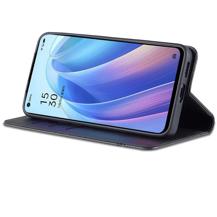 Azns Текстурированная Кожаная Кошелька PU Flip Case Case Magnetic Absorption Складная Подставка Защитная Крышка Для Oppo Reno7 5G (китай) - Черный