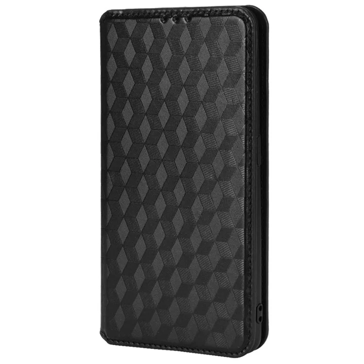 Imprinting 3D Rhombus Leather Case for Oppo Reno6 Z Magnetic Auto-absorbed Stand Wallet Phone Cover - Black