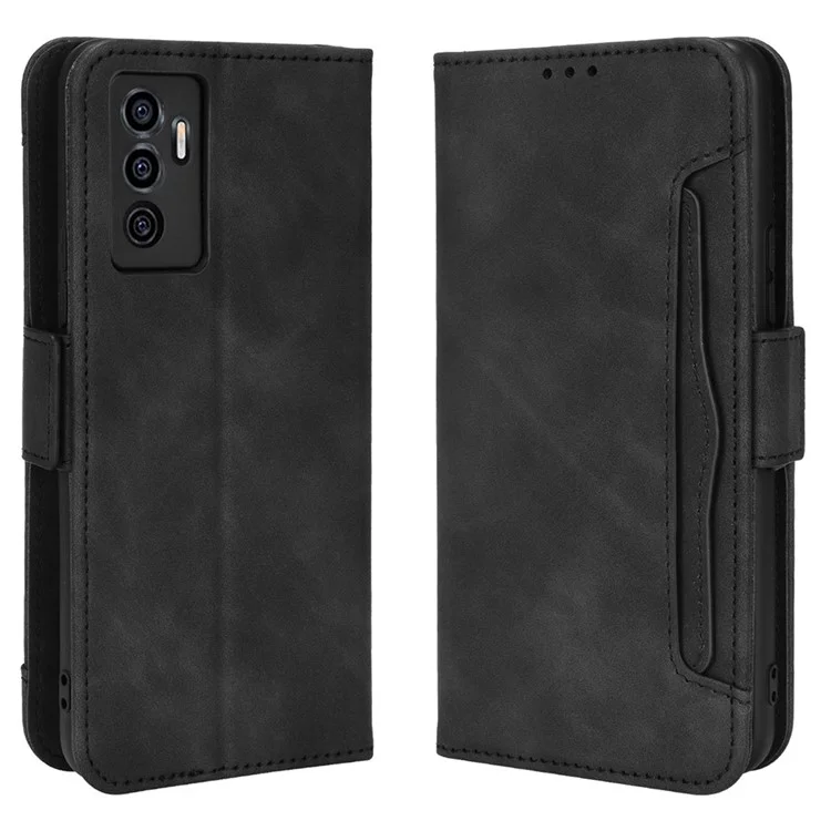 Para Vivo S10e/v23e 4G/5G Scratch Scratch Scratf Multiply Slot Cash Cash Bolso PU Celular Caso Celular Com Suporte - Preto