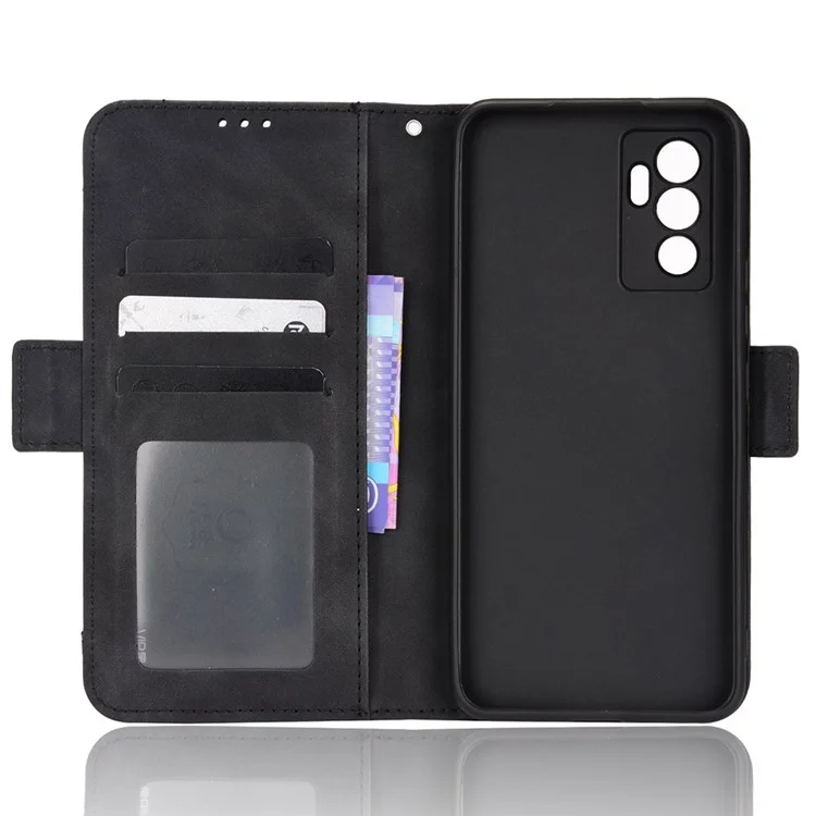 Para Vivo S10e/v23e 4G/5G Scratch Scratch Scratf Multiply Slot Cash Cash Bolso PU Celular Caso Celular Com Suporte - Preto