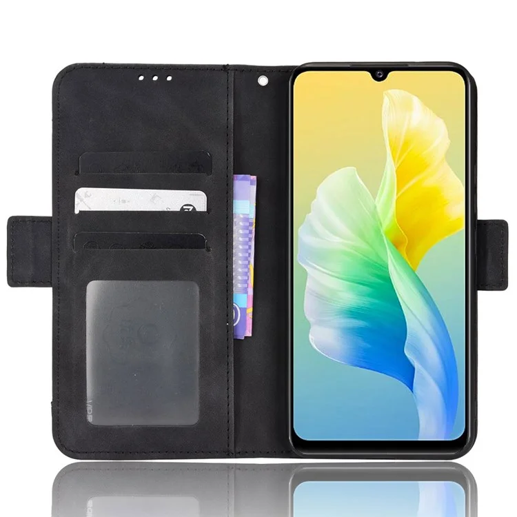 Para Vivo S10e/v23e 4G/5G Scratch Scratch Scratf Multiply Slot Cash Cash Bolso PU Celular Caso Celular Com Suporte - Preto