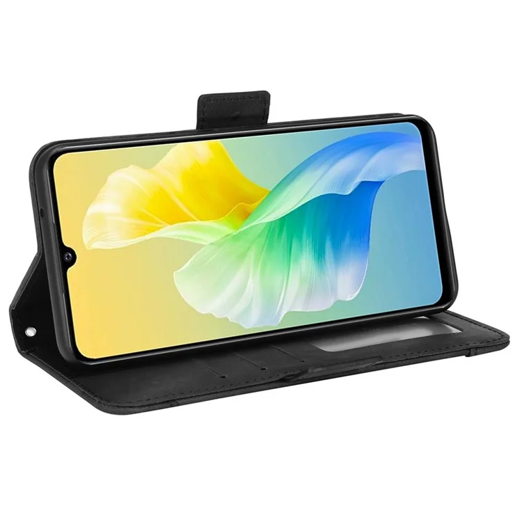 Para Vivo S10e/v23e 4G/5G Scratch Scratch Scratf Multiply Slot Cash Cash Bolso PU Celular Caso Celular Com Suporte - Preto