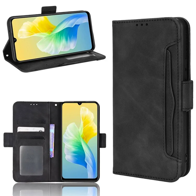 Para Vivo S10e/v23e 4G/5G Scratch Scratch Scratf Multiply Slot Cash Cash Bolso PU Celular Caso Celular Com Suporte - Preto