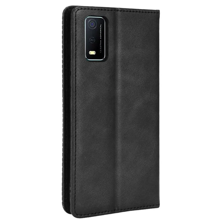 Pour Vivo Y3s (2021) Portefeuille Stand Rétro Retro Case Imprituted Leather Magnetic Auto-absorbed Téléphone Couverture - le Noir