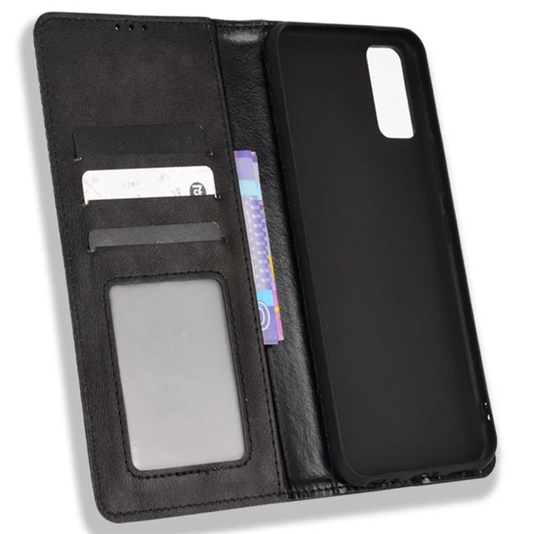 Pour Vivo Y3s (2021) Portefeuille Stand Rétro Retro Case Imprituted Leather Magnetic Auto-absorbed Téléphone Couverture - le Noir