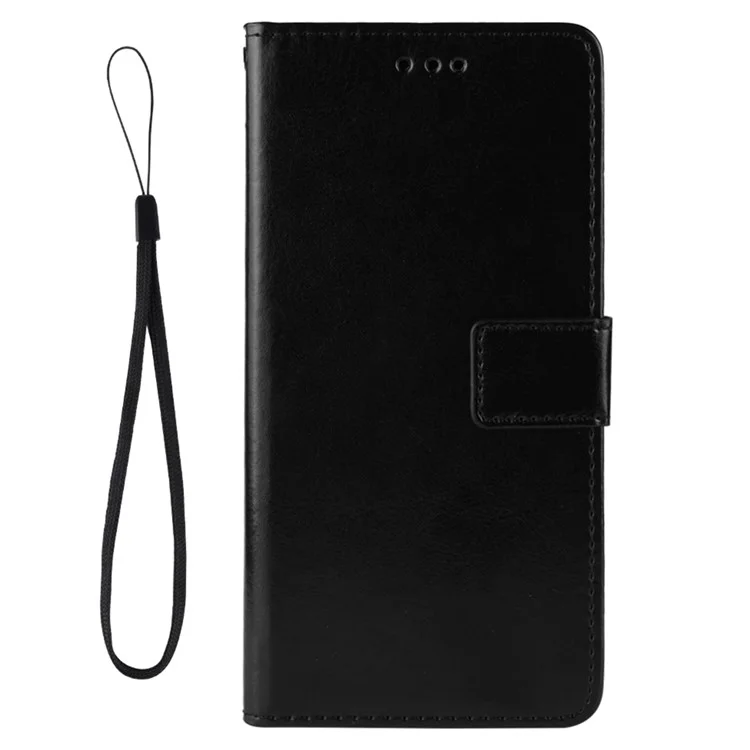 Для vivo Y15s/Y15a/Y10/T1/Y01/iQOO U5x Folio Flip Well-protected Stand Wallet Crazy Horse Texture PU Leather Phone Cover Case - Black