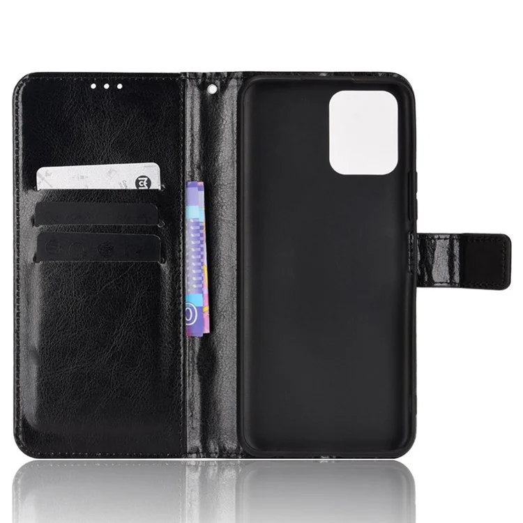 Для vivo Y15s/Y15a/Y10/T1/Y01/iQOO U5x Folio Flip Well-protected Stand Wallet Crazy Horse Texture PU Leather Phone Cover Case - Black