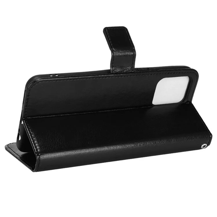 Для vivo Y15s/Y15a/Y10/T1/Y01/iQOO U5x Folio Flip Well-protected Stand Wallet Crazy Horse Texture PU Leather Phone Cover Case - Black