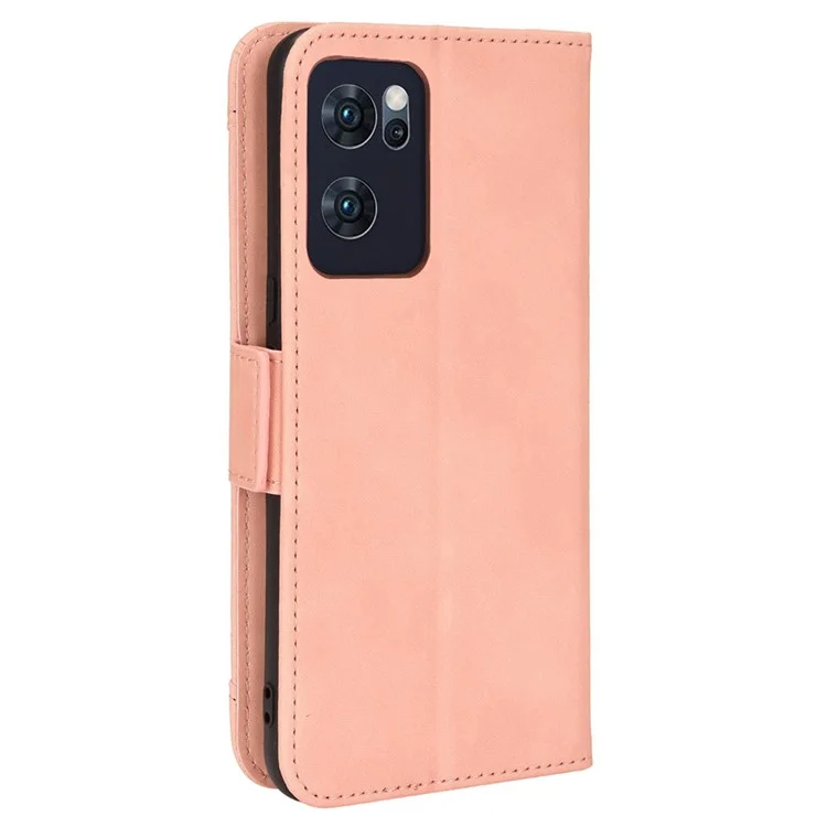 For Oppo Reno7 5G (China) Wallet Front Card Slot Anti-drop PU Leather + TPU Phone Cover with Stand - Pink