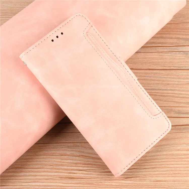 For Oppo Reno7 5G (China) Wallet Front Card Slot Anti-drop PU Leather + TPU Phone Cover with Stand - Pink