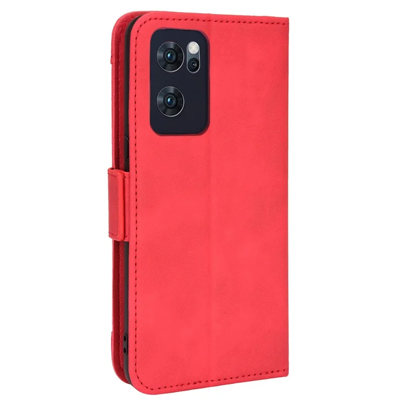 For Oppo Reno7 5G (China) Wallet Front Card Slot Anti-drop PU Leather + TPU Phone Cover with Stand - Red