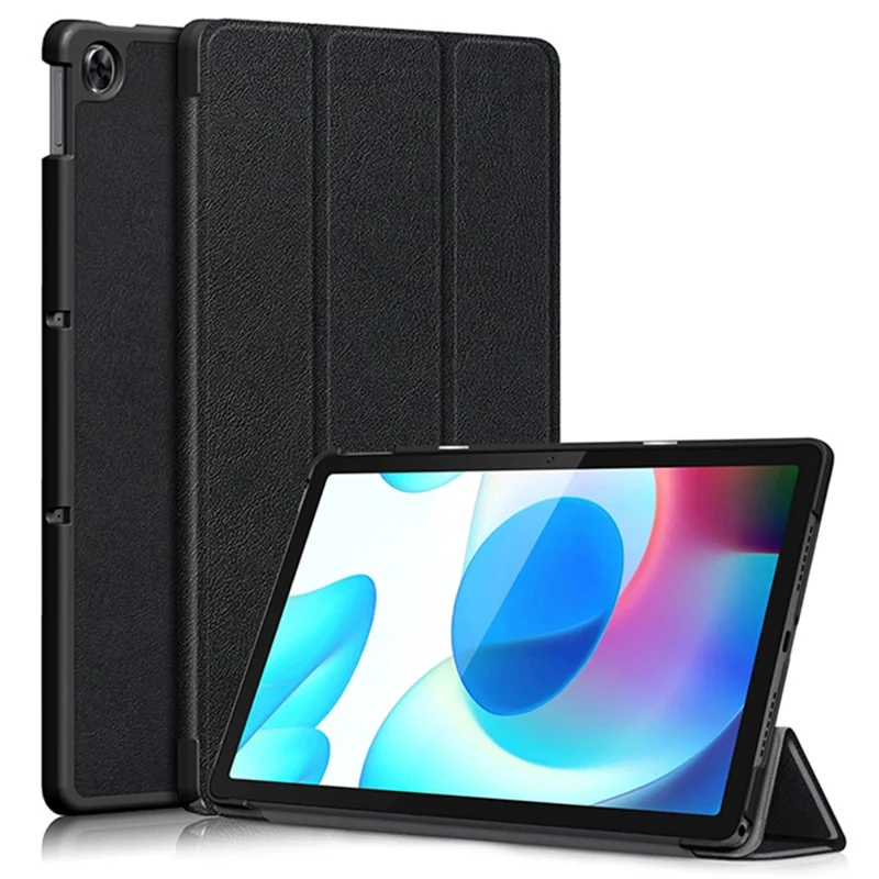 JIUYU PU Leather+PC Tri-fold Stand Drop-proof Tablet Case Shell for Realme Pad - Black
