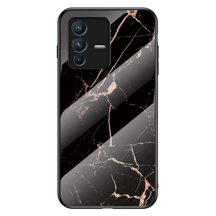 Für vivo S12/V23 5G Anti-Drop Marble Pattern Phone Case Tempered Glass + PC + TPU Schutzhülle - Gold Schwarzer Marmor