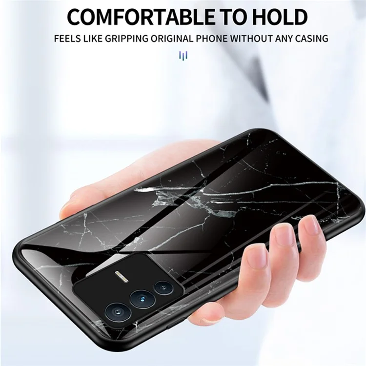 Für vivo S12/V23 5G Anti-Drop Marble Pattern Phone Case Tempered Glass + PC + TPU Schutzhülle - Gold Schwarzer Marmor