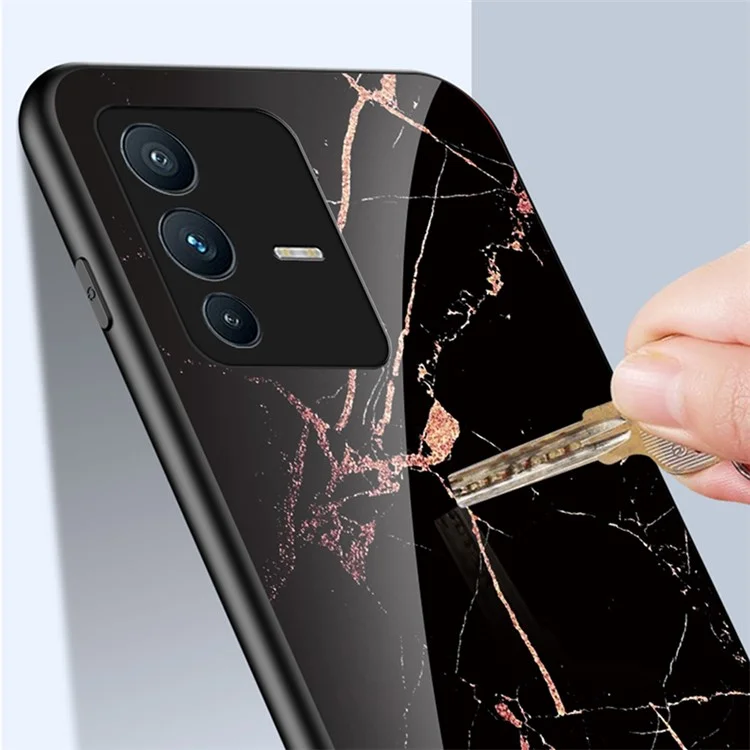 Für vivo S12/V23 5G Anti-Drop Marble Pattern Phone Case Tempered Glass + PC + TPU Schutzhülle - Gold Schwarzer Marmor