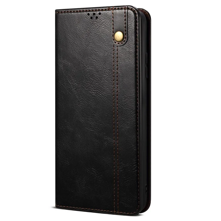 Для vivo S12/V23 5G Waxy Crazy Horse Texture Wallet Stand PU Leather Cover Phone Case - Black