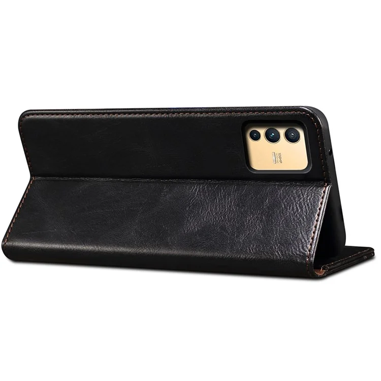 Для vivo S12/V23 5G Waxy Crazy Horse Texture Wallet Stand PU Leather Cover Phone Case - Black