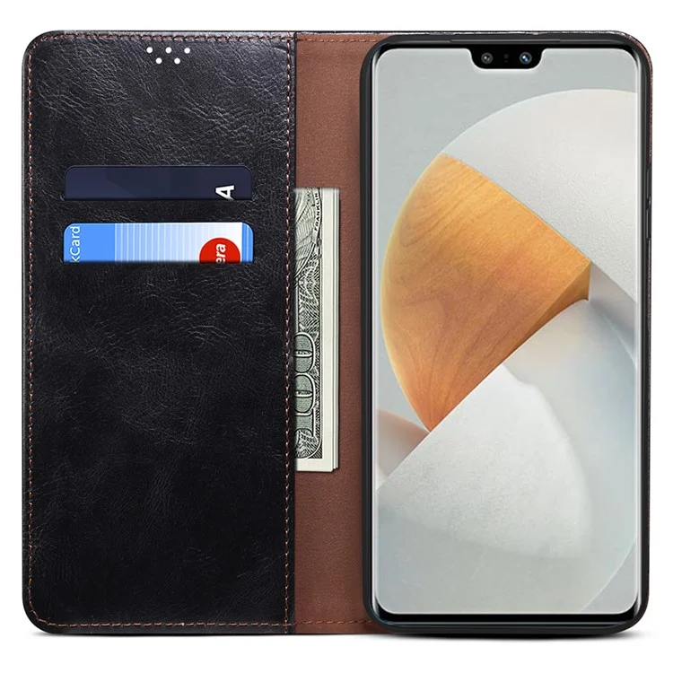Для vivo S12/V23 5G Waxy Crazy Horse Texture Wallet Stand PU Leather Cover Phone Case - Black