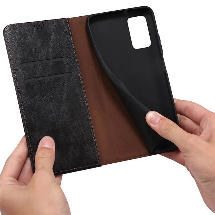 Для vivo S12/V23 5G Waxy Crazy Horse Texture Wallet Stand PU Leather Cover Phone Case - Black