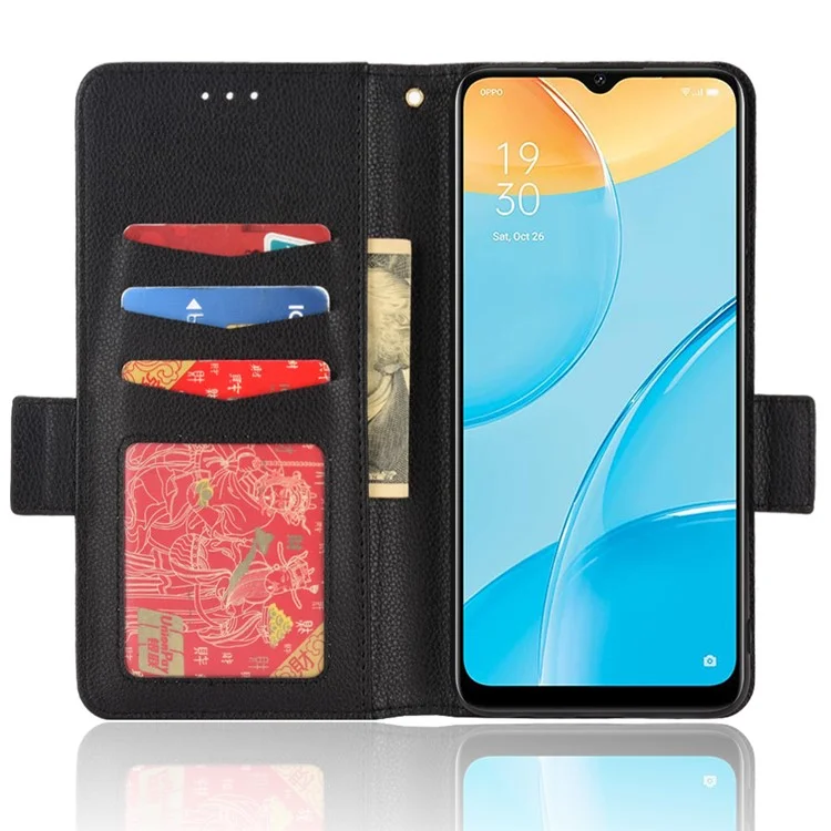 Para Oppo A15 / A15s / A35 (2021) Litchi Textura Phone Cover PU Cuero de Cuero Folio Folio Folio - Negro