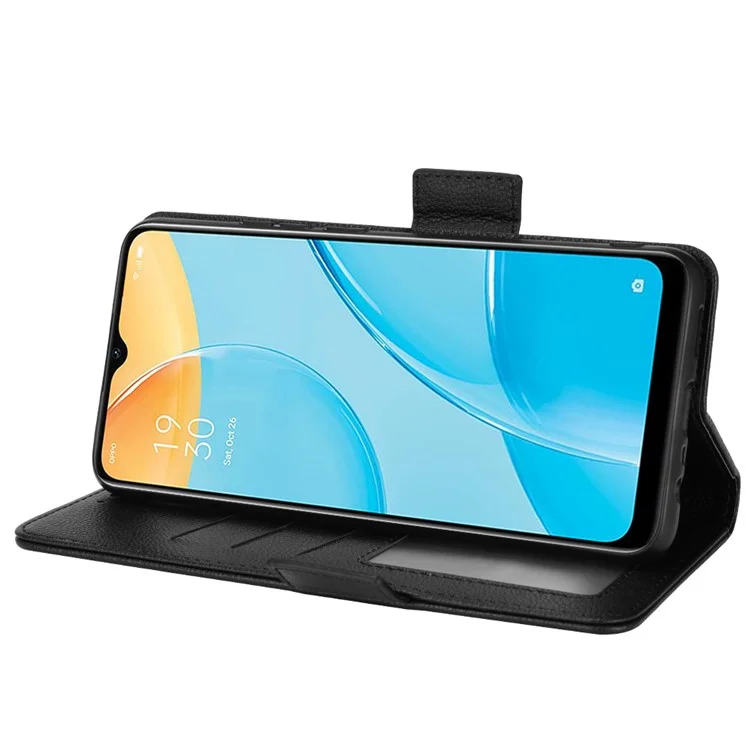 Per OPPO A15 / A15s / A35 (2021) Litchi Texture Phone Cover Custodia Portafoglio in Pelle PU con Supporto Flip Folio - Nero