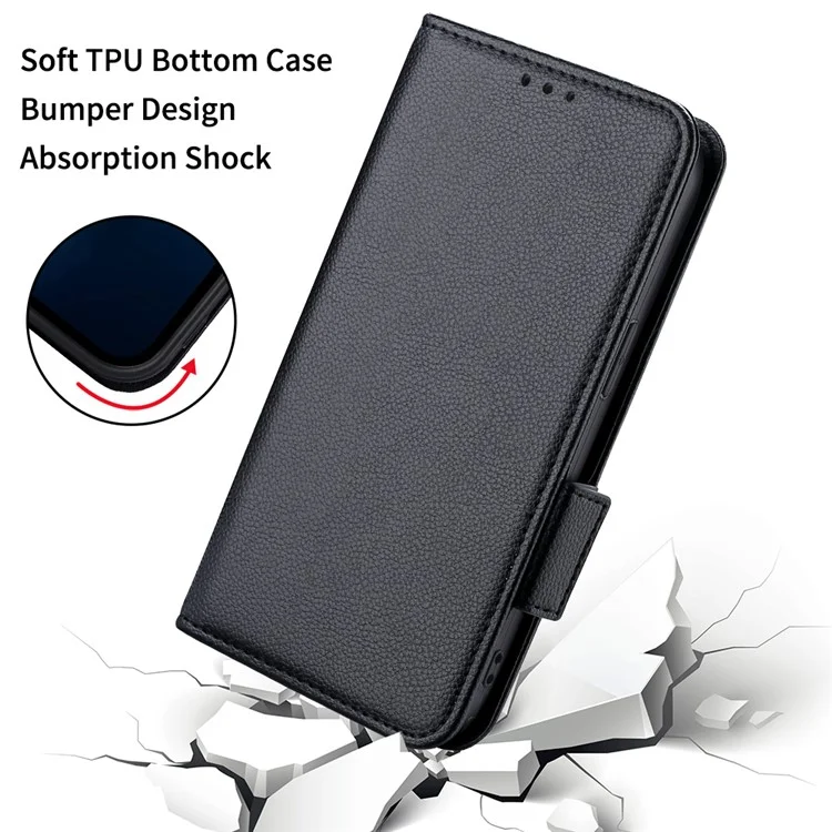 Per OPPO A15 / A15s / A35 (2021) Litchi Texture Phone Cover Custodia Portafoglio in Pelle PU con Supporto Flip Folio - Nero