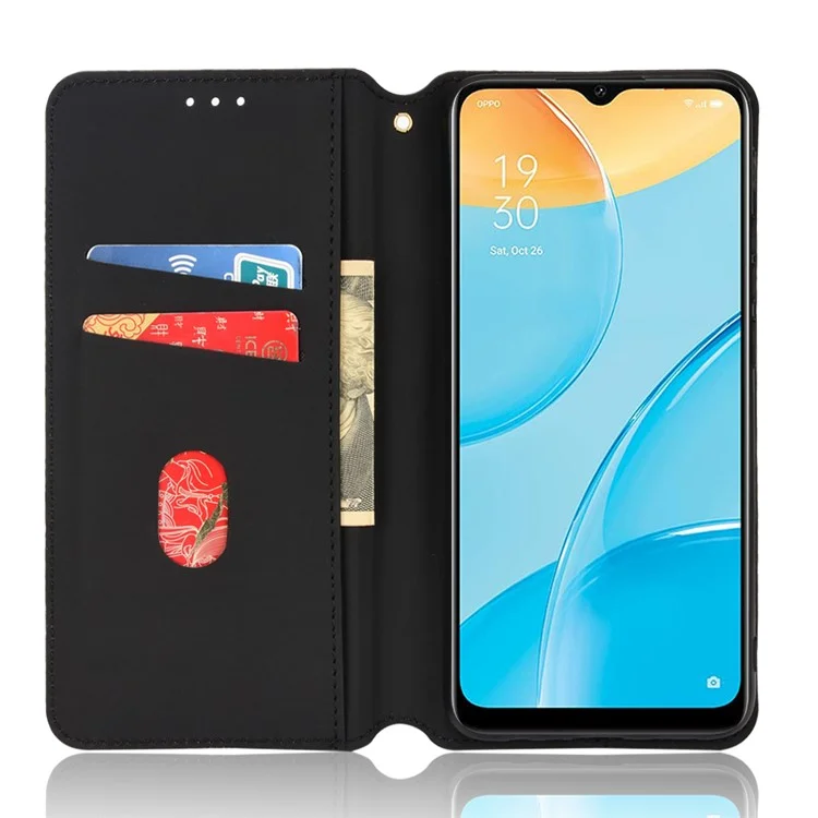 Para Oppo A15/A15s/A35 (2021) Imprinting 3D Rhombus Capa de Carteira de Couro PU à Prova de Choque com Suporte Dobrável - Roxo