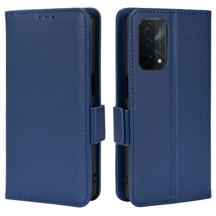 Per Oppo A93 5G / A74 5G / A54 5G Litchi Texture PU Peth Pethe Phellet Coperchi - Blu Scuro