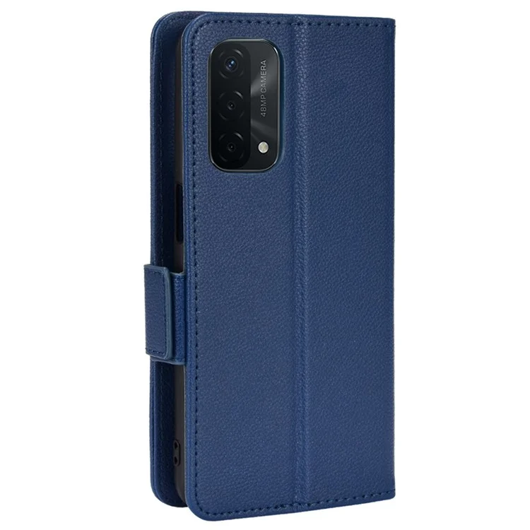 Per Oppo A93 5G / A74 5G / A54 5G Litchi Texture PU Peth Pethe Phellet Coperchi - Blu Scuro