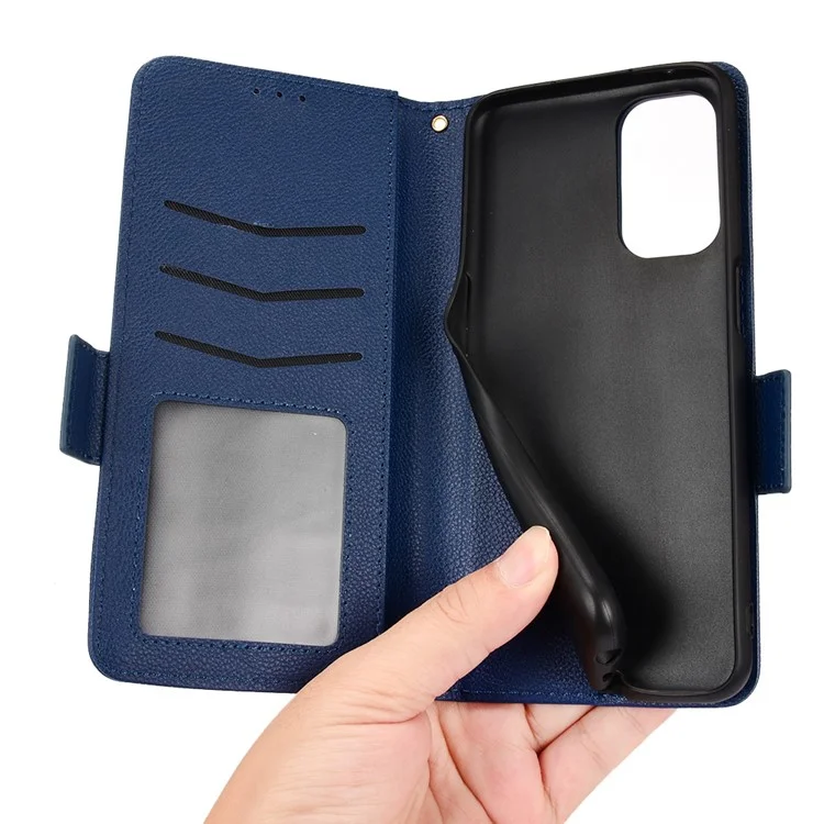 Per Oppo A93 5G / A74 5G / A54 5G Litchi Texture PU Peth Pethe Phellet Coperchi - Blu Scuro