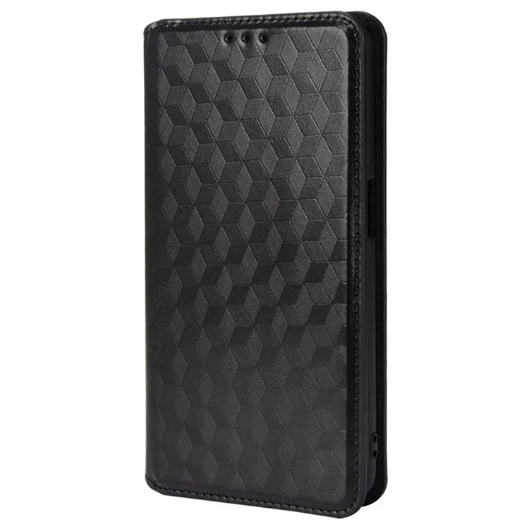 Para Oppo A93 5G / A74 5G / A54 5G Rombus Impreso PU Leather + TPU Soporte de Parachoques Diseño de la Billetera Magnética Magnet Autorbsorbed Caja de Teléfono Protector Completo - Negro