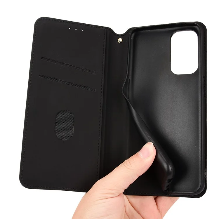 Für Oppo A93 5G / A74 5G / A54 5G Rhombus geprägter PU-Leder + TPU Bumper Ständer Abdeckung Wallet Design Magnetisch Auto-absorbiert Voller Schutz Handyhülle - Schwarz