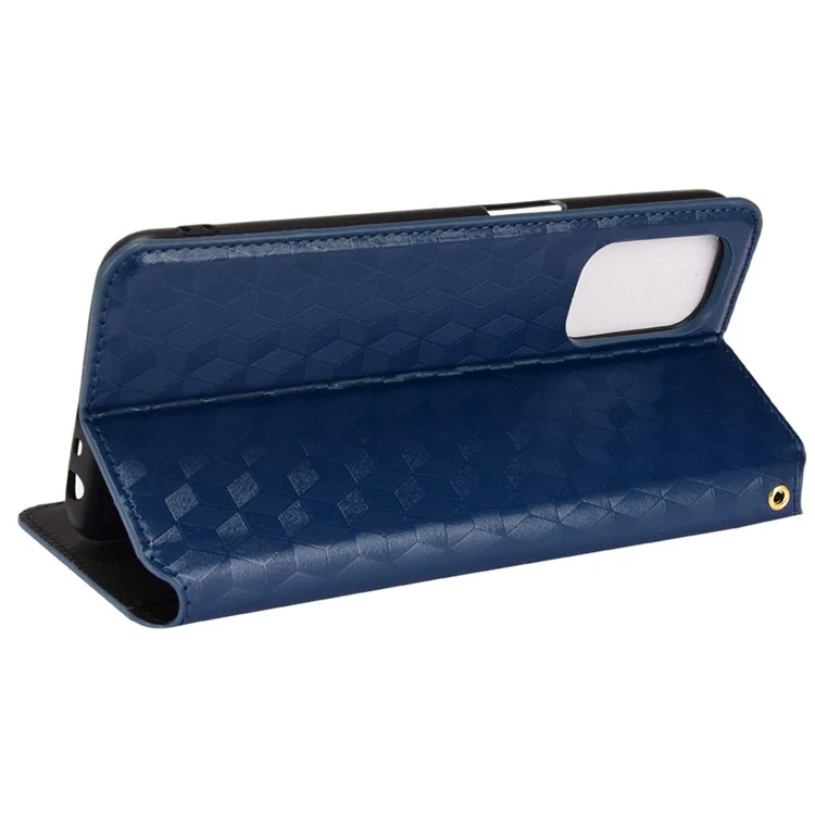 Per Oppo A93 5G / A74 5G / A54 5G Rhombus Imprinted PU Leather + TPU Bumper Stand Cover Wallet Design Magnetic Auto-absorbed Full Protective Phone Case - Blu
