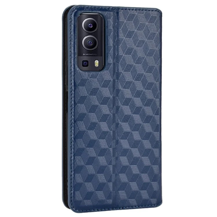 Pour vivo Y72 5G (Global)/Y52 5G/Y53s 5G/iQOO Z3 5G/T1X/iQOO Z5x 5G Étui de protection portefeuille avec support en cuir à motif en relief 3D - Bleu