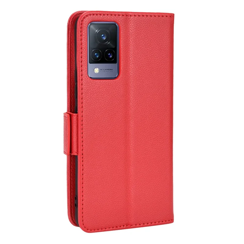 For vivo V21 4G/V21 5G Side Magnetic Clasp Litchi Texture Leather Case Phone Wallet Stand Design Receiver Cutout Protective Case - Red