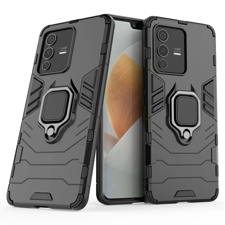 Pour Vivo S12 Pro Flexible TPU + Hard PC Hard Scratch Resistant Protective Phone Cover Cover With Ring Kickstand - le Noir