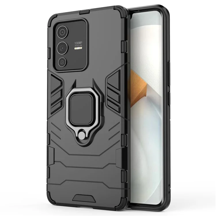 Pour Vivo S12 Pro Flexible TPU + Hard PC Hard Scratch Resistant Protective Phone Cover Cover With Ring Kickstand - le Noir