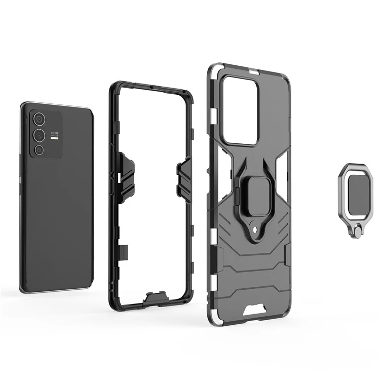 Pour Vivo S12 Pro Flexible TPU + Hard PC Hard Scratch Resistant Protective Phone Cover Cover With Ring Kickstand - le Noir