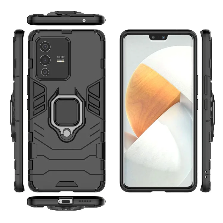 Pour Vivo S12 Pro Flexible TPU + Hard PC Hard Scratch Resistant Protective Phone Cover Cover With Ring Kickstand - le Noir