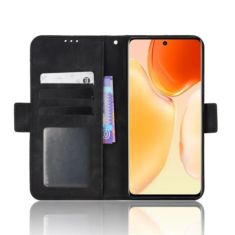 Für Vivo X70 Pro PU Leder -hülle -kartenhalter -slots Cash Pocket Stand Book TPU Flip Folio Telefon Cover - Schwarz