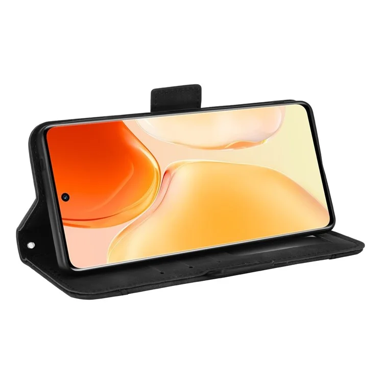 Für Vivo X70 Pro PU Leder -hülle -kartenhalter -slots Cash Pocket Stand Book TPU Flip Folio Telefon Cover - Schwarz