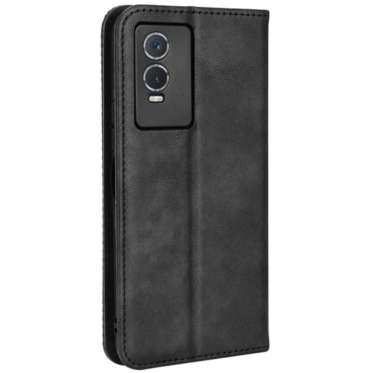 Für Vivo Y76s Vintage PU Leder Brieftasche Hülle Geprägte Mosaik-anti-fall-schutz-schutzmagnetabsorption Ständer Flip Folio Telefonabdeckung - Schwarz