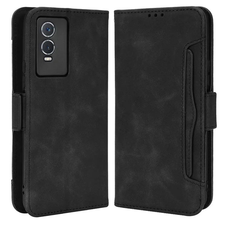 pu en Cuir Portefeuille Téléphone Pour Vivo Y76, Cartes Slots Pliant Stand Magnetic Scratch Flip Cover - le Noir