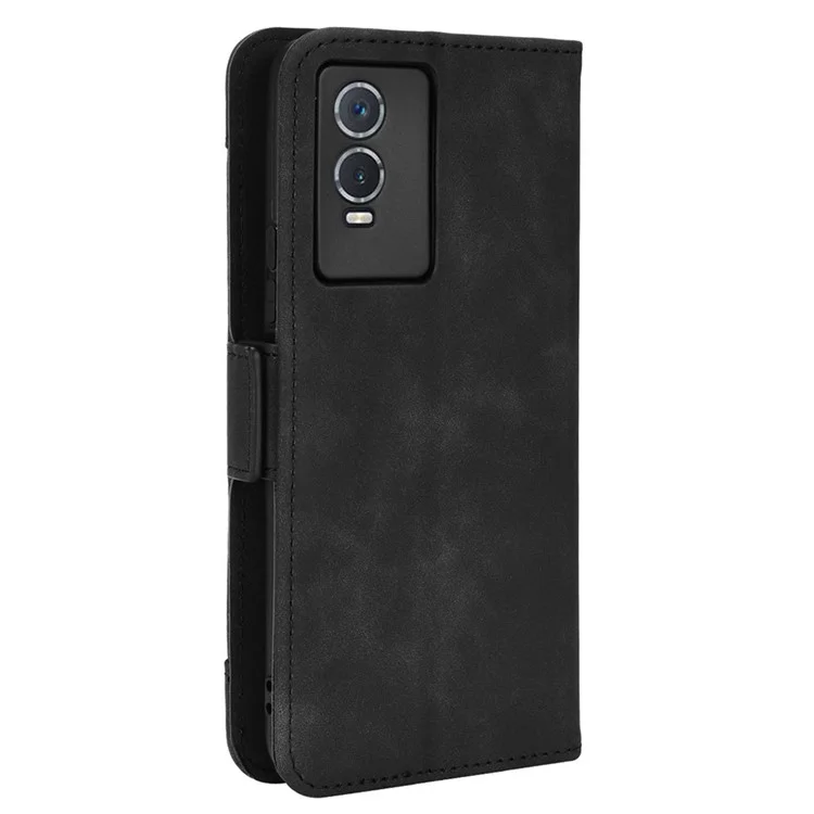 pu en Cuir Portefeuille Téléphone Pour Vivo Y76, Cartes Slots Pliant Stand Magnetic Scratch Flip Cover - le Noir
