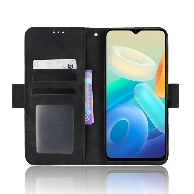 pu en Cuir Portefeuille Téléphone Pour Vivo Y76, Cartes Slots Pliant Stand Magnetic Scratch Flip Cover - le Noir