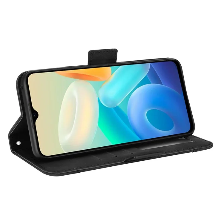 pu en Cuir Portefeuille Téléphone Pour Vivo Y76, Cartes Slots Pliant Stand Magnetic Scratch Flip Cover - le Noir